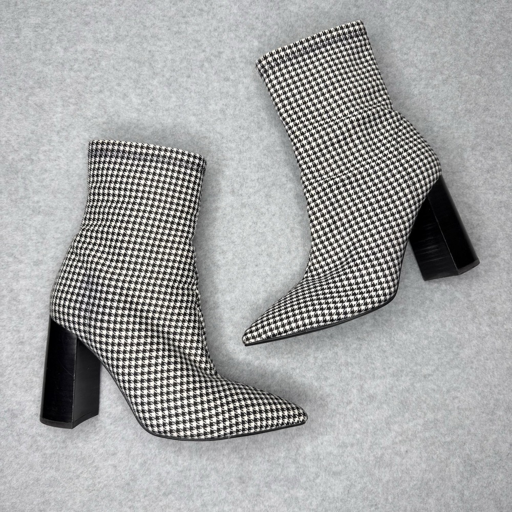 Jeffrey Campbell Siren Houndstooth Boots Black White Twee Academia Womens 7.5